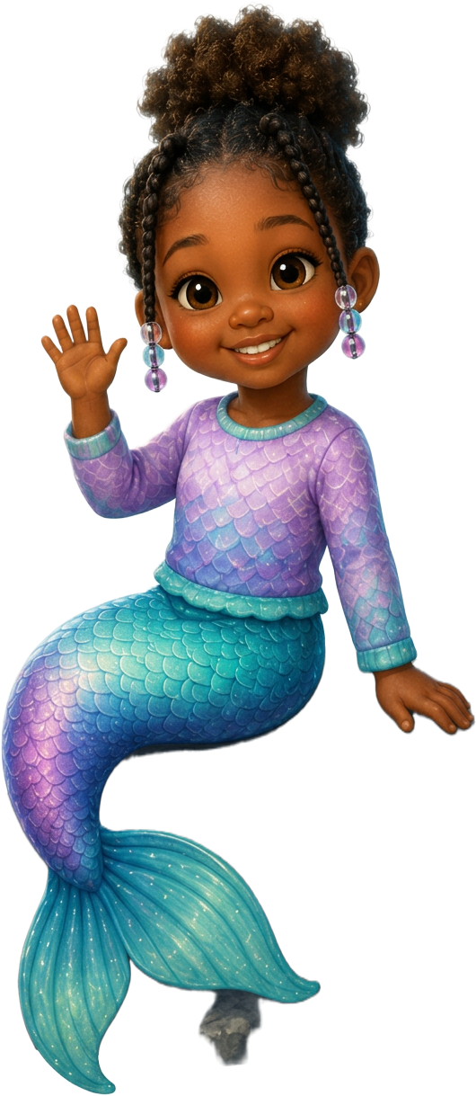 Mermaid Milani sitting happily